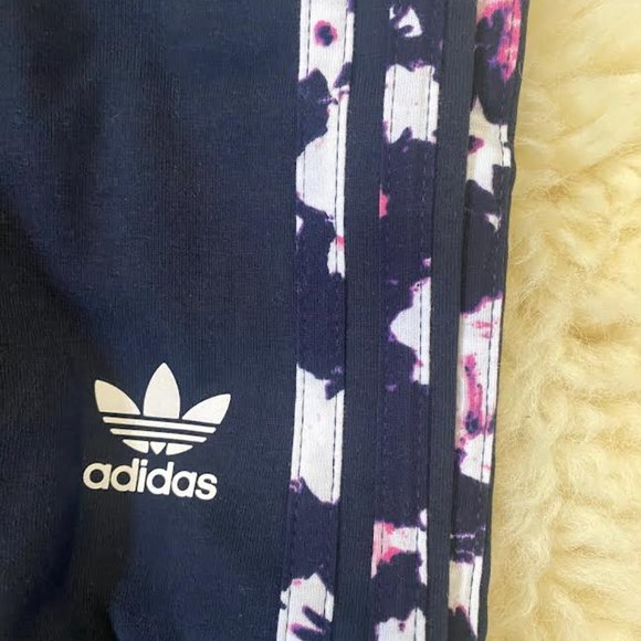 NWT ADIDAS ORIGINALS Women XS Floral 3 Striped Design Jersey Legging Legend Ink - Picture 9 of 10